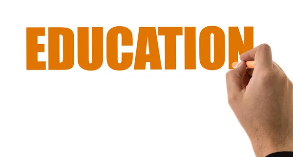Oranje krijt schrijven inscriptie onderwijs — Stockfoto