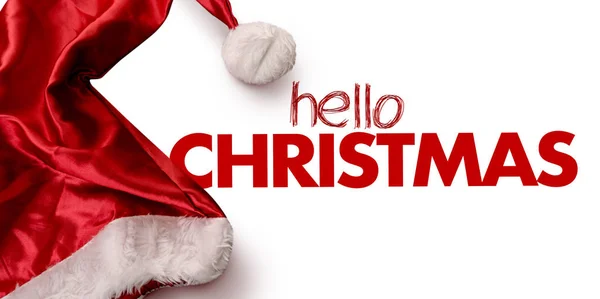 Čepice Santa s znak hello vánoční — Stock fotografie