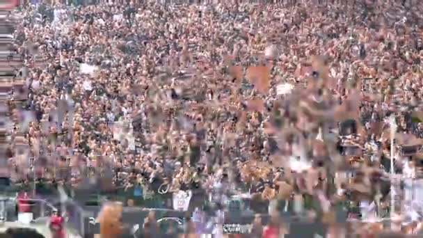 SAO PAULO, BRASIL - 07 MAYO 2017: Multitud de aficionados al fútbol celebran en el estadio — Vídeo de stock