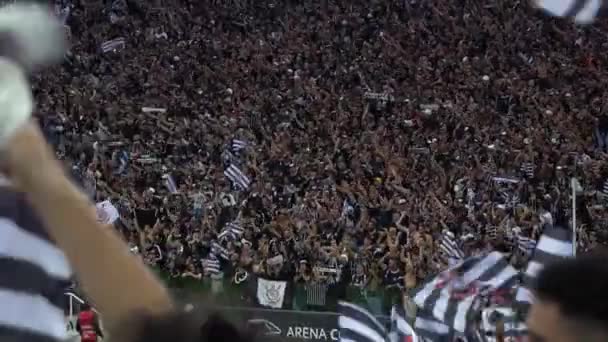 Sao Paulo, Brazília - 2017. május 07.: tömeg ember, a futball stadionban, Brazília - elmaszatol hatás — Stock videók