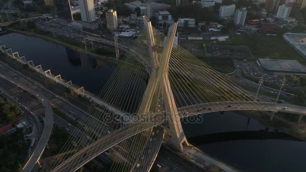 Top View of Estaiada Bridge in Sao Paulo, Brazil — Stock Video