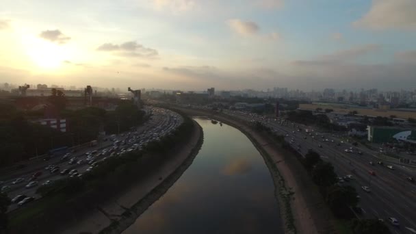 Vista aérea de Tiete marginal, Sao Paulo, Brasil — Vídeos de Stock