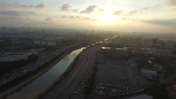 Vista aérea de Tiete marginal, Sao Paulo, Brasil — Vídeo de stock