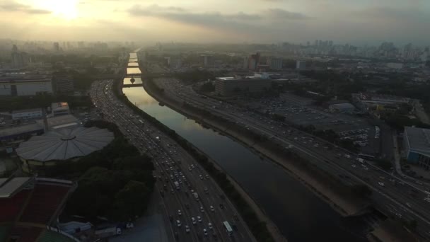 Vista aérea de Tiete marginal, Sao Paulo, Brasil — Vídeos de Stock