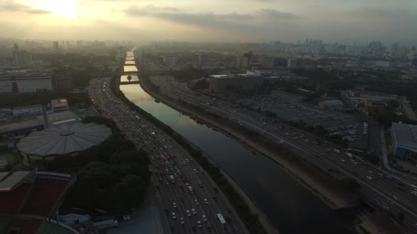 Vista Aérea de Tiete Marginal, São Paulo, Brasil — Vídeo de Stock