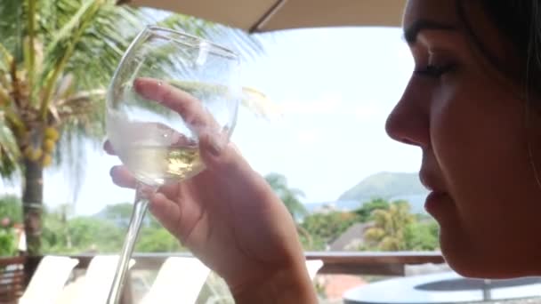 Closeup of Woman drinking wine — Stock Video