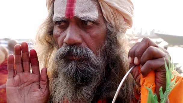 Gros plan du saint homme hindou Sadhu — Video