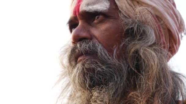 Close Up van hindoe Sadhu Heilige Man — Stockvideo