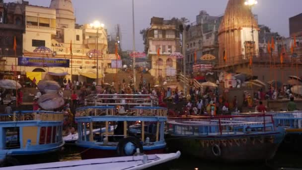 VARANASI, INDIA - CIRCA NOVEMBER 2016: Ganges River in Varanasi, India — Stock Video