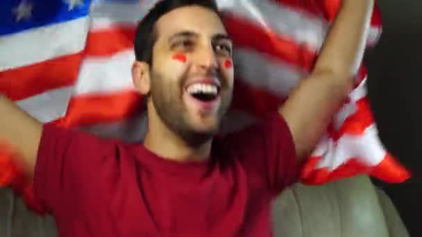 American Guy Waving USA Flag — Stock Video