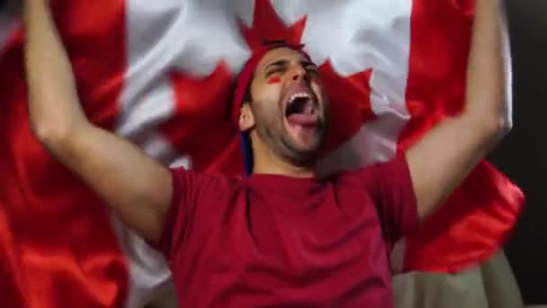 Chico canadiense ondeando bandera de Canadá — Vídeos de Stock