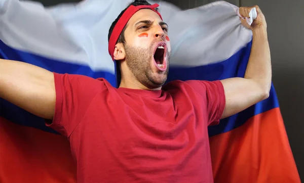 Russian Guy Waving Russia Flag — Stock Photo, Image