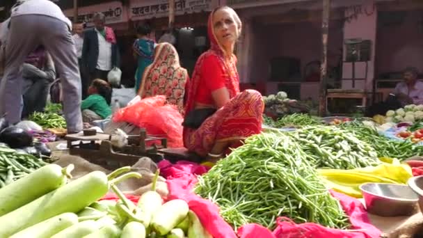 Джайпур, Сполучені Штати Америки - Листопад 2016 в межах: Зайнятий вулиці ринку в Джайпурі, Сполучені Штати Америки — стокове відео