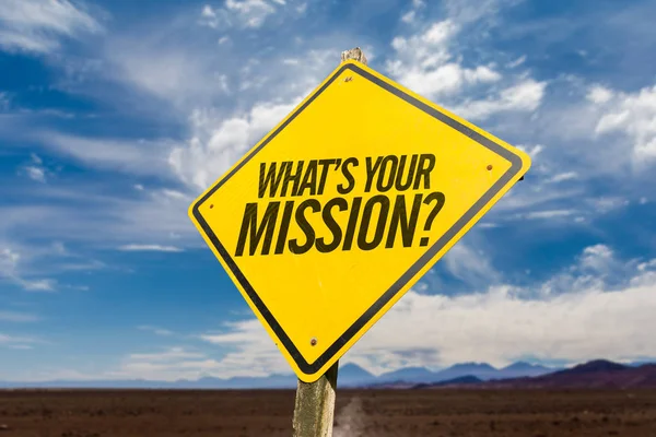 ¿Cuál es tu misión? señal de tráfico — Foto de Stock
