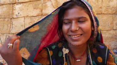 Closeup Rajasthani tradicional kadın, Jaisalmer, Hindistan