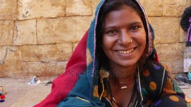 Closeup Rajasthani tradicional kadın, Jaisalmer, Hindistan