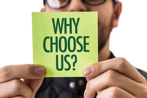Why Choose Us? sign paper — Stock Photo, Image