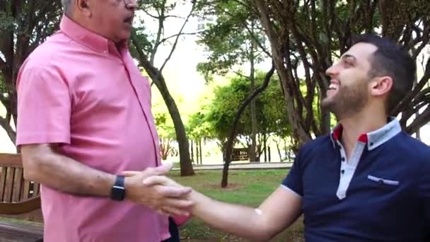 Father Encouraging his Disabled Son in Wheelchair at Park — Stock Video