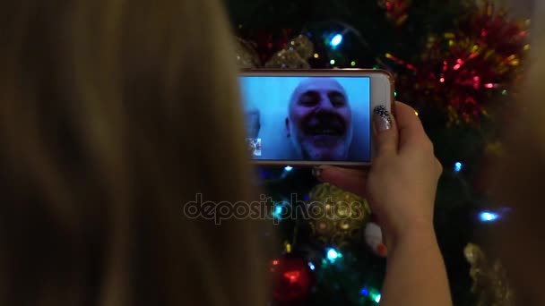 Rodziny o czat wideo na Boże Narodzenie — Wideo stockowe