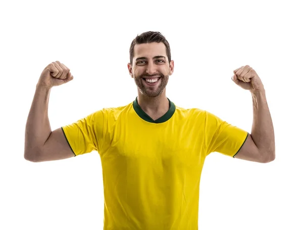 Brazil Fan Ünnepli Fehér Háttér — Stock Fotó