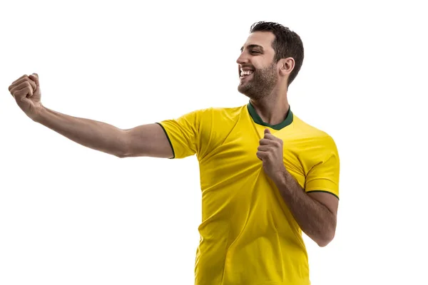 Brazil Fan Ünnepli Fehér Háttér — Stock Fotó