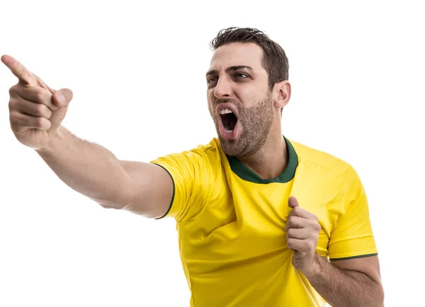 Abanico Brasileño Celebrando Sobre Fondo Blanco — Foto de Stock