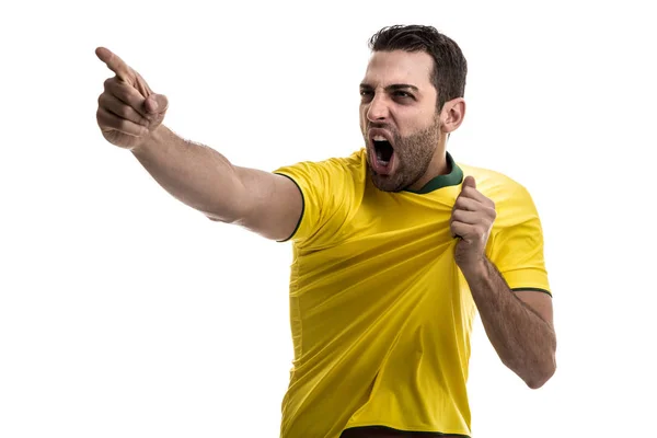 Abanico Brasileño Celebrando Sobre Fondo Blanco — Foto de Stock