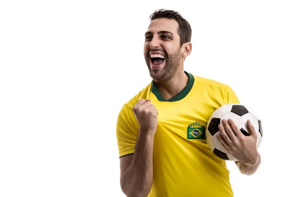 ブラジルのファンが白い背景の上を祝う — ストック写真