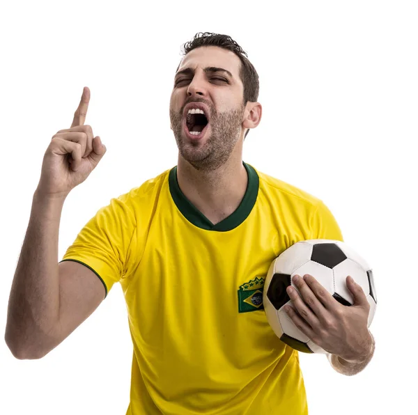 Abanico Brasileño Celebrando Sobre Fondo Blanco — Foto de Stock