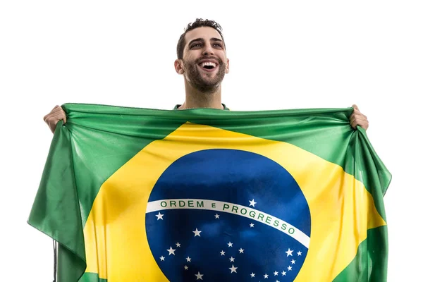 Abanico Brasileño Celebrando Sobre Fondo Blanco — Foto de Stock