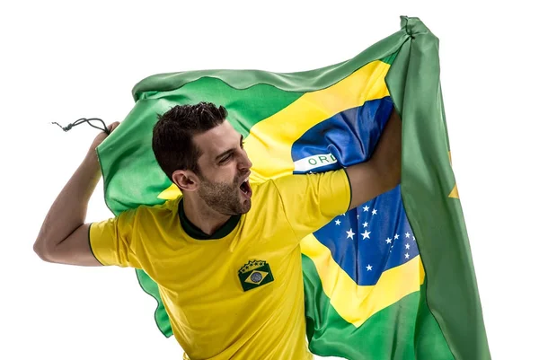 Abanico Brasileño Celebrando Sobre Fondo Blanco — Foto de Stock