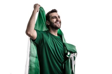 Saudi Arabia fan celebrating on white background clipart