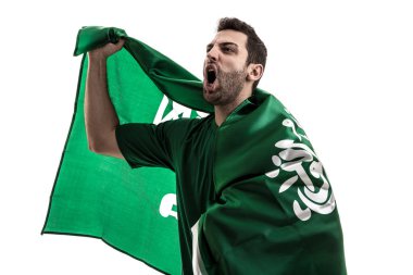 Beyaz arka plan üzerinde kutluyor Suudi Arabistan fan
