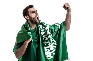 Beyaz arka plan üzerinde kutluyor Suudi Arabistan fan