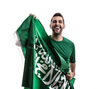 Beyaz arka plan üzerinde kutluyor Suudi Arabistan fan
