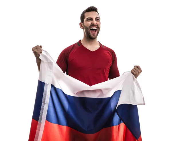 Rus Fan Beyaz Arka Plan Üzerinde Kutluyor — Stok fotoğraf