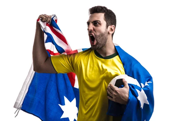 Abanico Australiano Celebrando Sobre Fondo Blanco — Foto de Stock