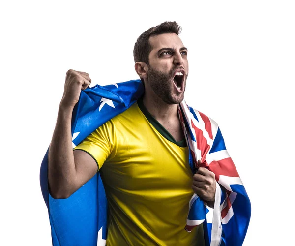 Avustralya Fan Beyaz Arka Plan Üzerinde Kutluyor — Stok fotoğraf