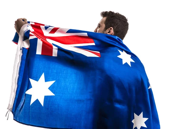 Australischer Fan Feiert Auf Weißem Hintergrund — Stockfoto