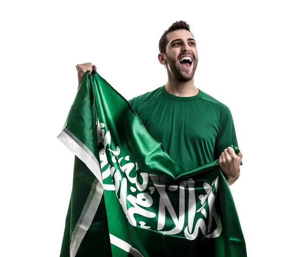 Σαουδική Αραβία Fan Γιορτάζει Λευκό Φόντο — Φωτογραφία Αρχείου