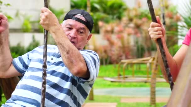 Friends Father Son Playing Swing — Stock Video