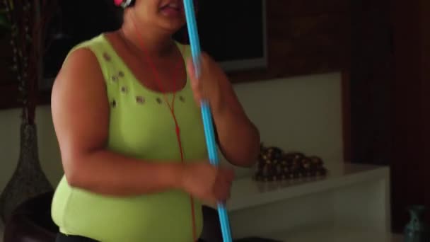 Housekeeper Dancing Broom — Stock Video