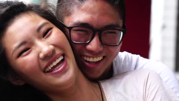 Young Asian Couple Embracing — Stock Video