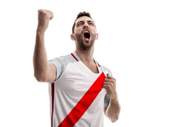 Beyaz arka plan üzerinde kutluyor Peru fan