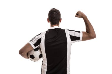 Beyaz arka plan üzerinde kutluyor futbol fan
