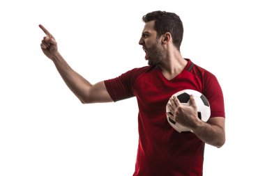 Beyaz arka plan üzerinde kutluyor futbol fan