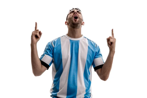 Argentina Fan Che Festeggia Sfondo Bianco — Foto Stock