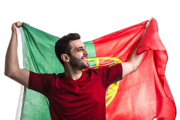 Beyaz Arka Plan Üzerinde Kutluyor Portekiz Fan — Stok fotoğraf