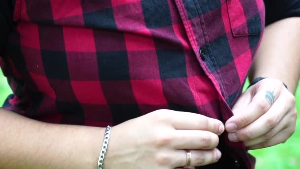 Lesbian Girl Hands Getting Buttons Done — Stock Video