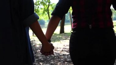 Lezbiyen çift Park - yavaş hareket yürüme